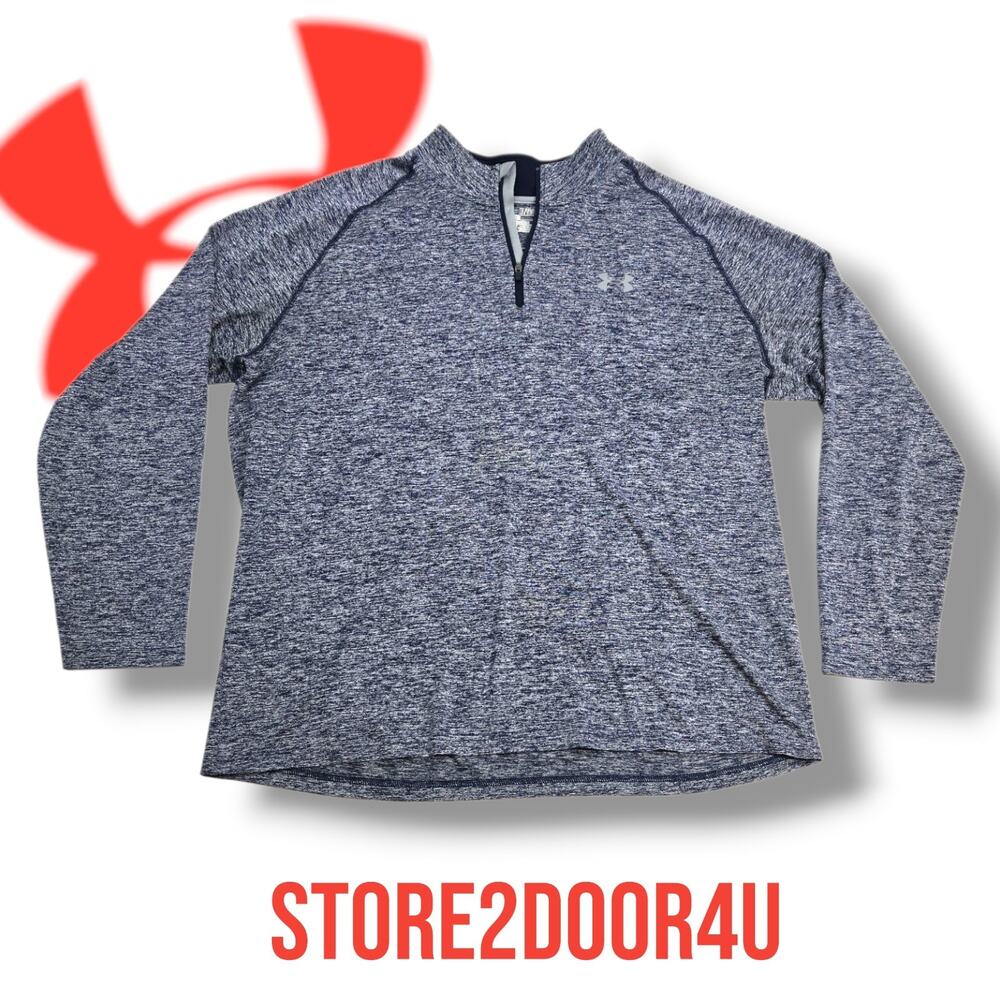 Under Armour Men's XL Heatgear L/S Zip Pullover Athletic Top Heather Blue NICE